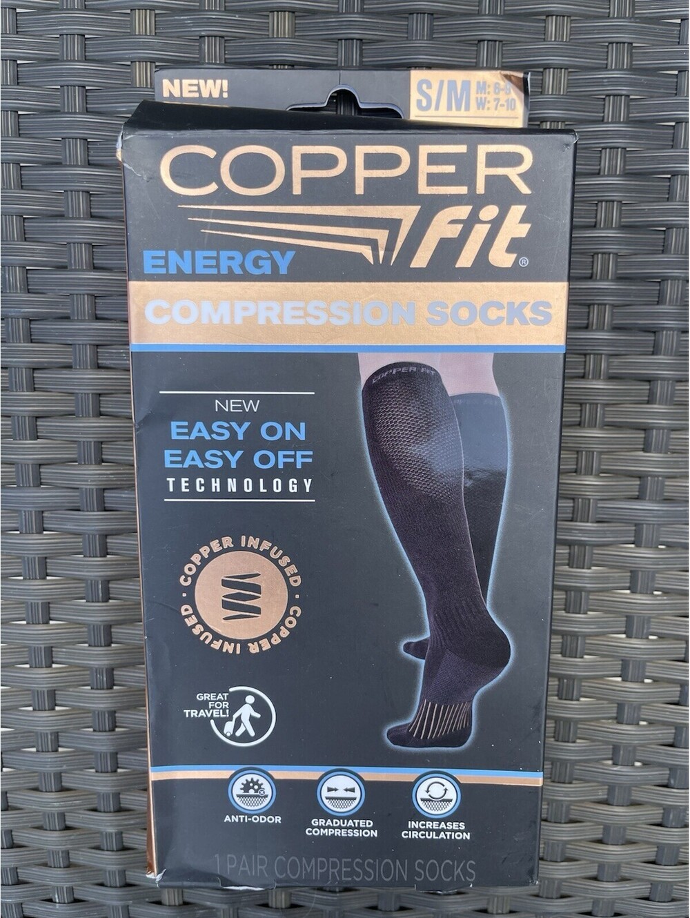 COPPER FIT ENERGY Knee High Compression Socks, Black - Size S / M  - 1 Pair